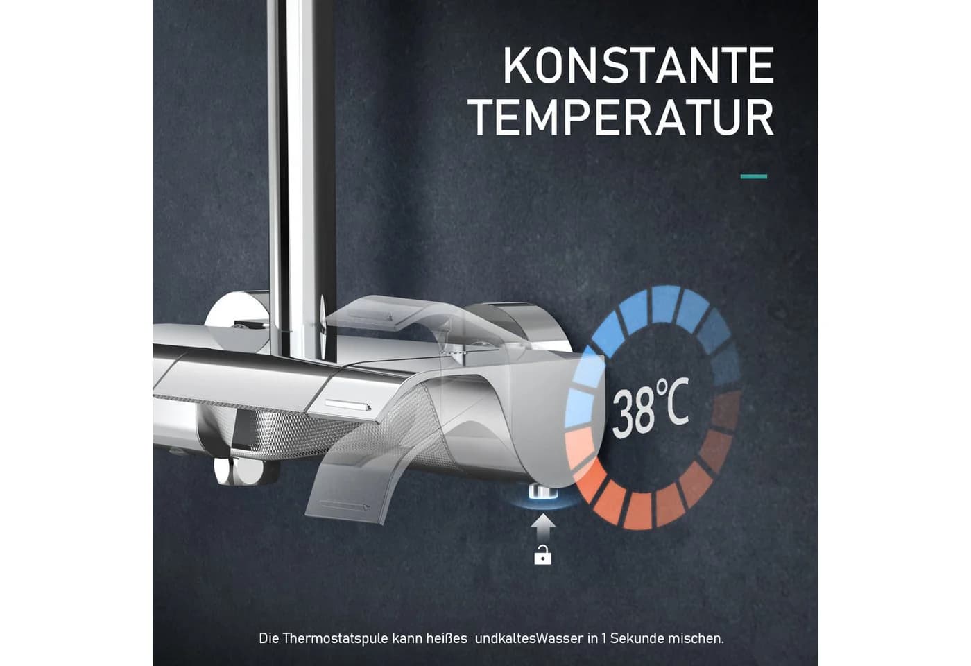 EMKE Duschsystem Thermostat Duschset mit Regendusche Chrom - Bild 4