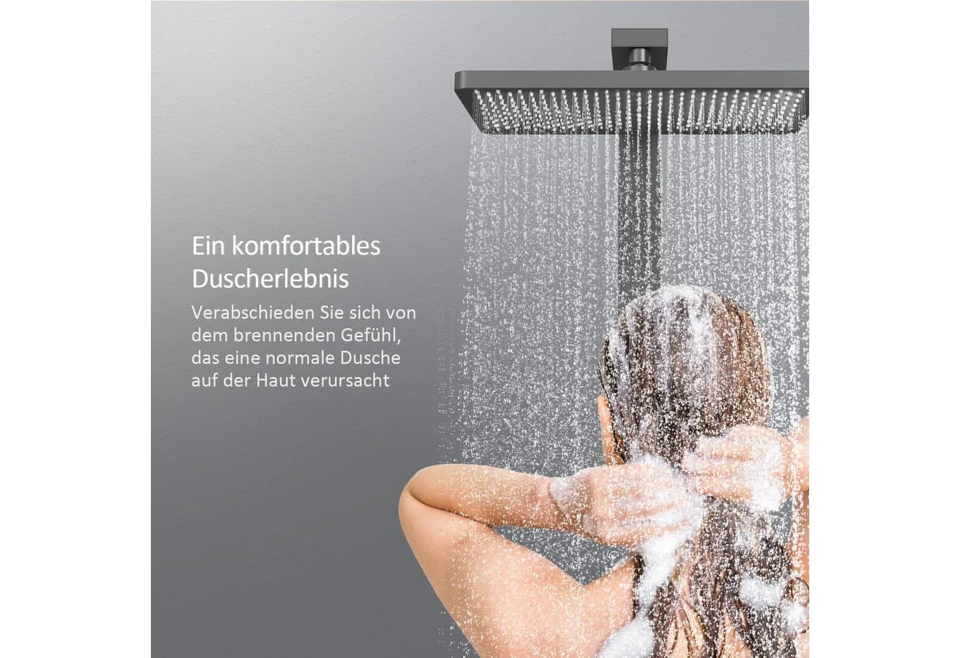 EMKE Duschsystem mit Thermostat und 71 cm Ablage Mattschwarz