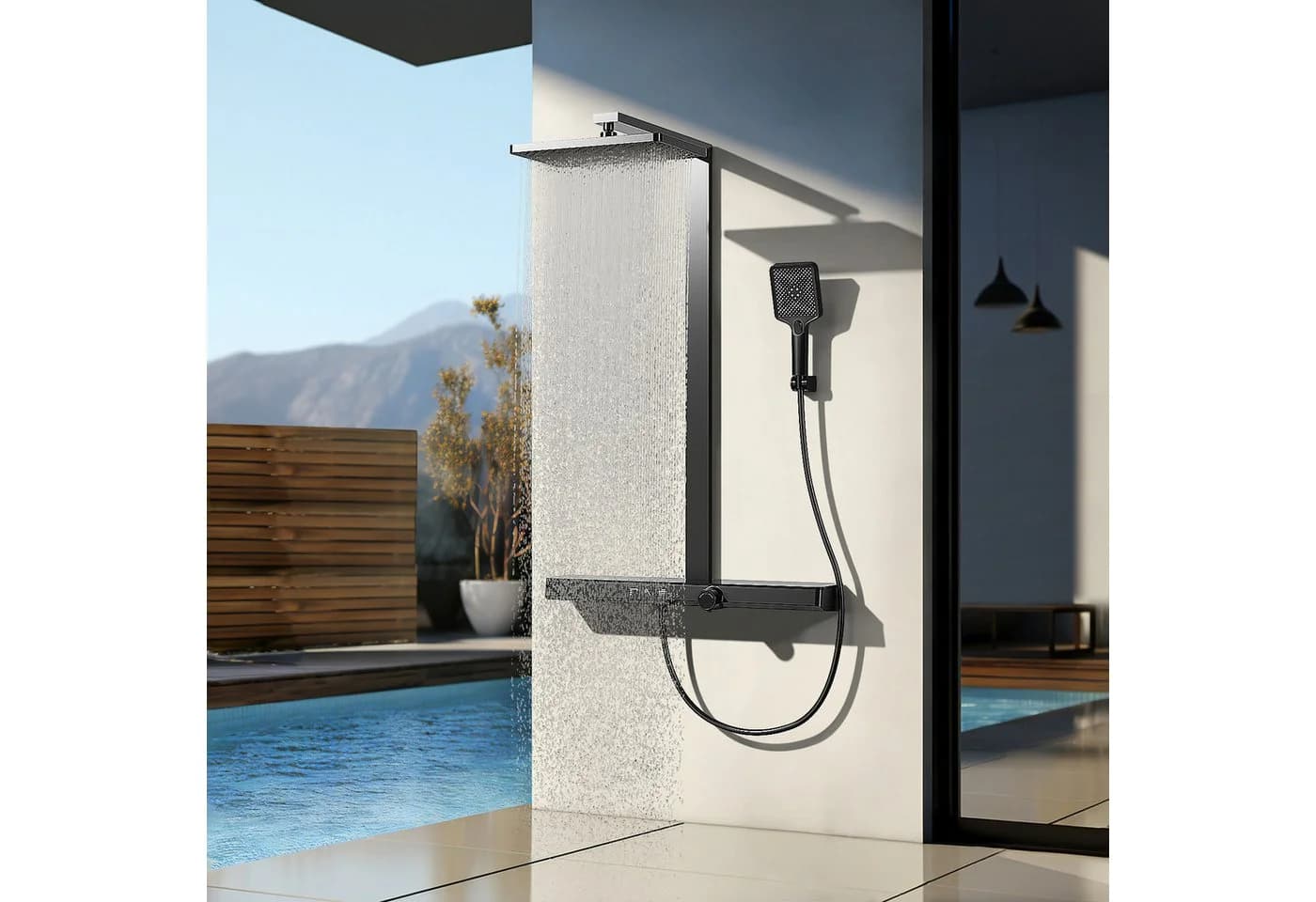 EMKE Duschsystem mit Thermostat und 71 cm Ablage Mattschwarz - Bild 2