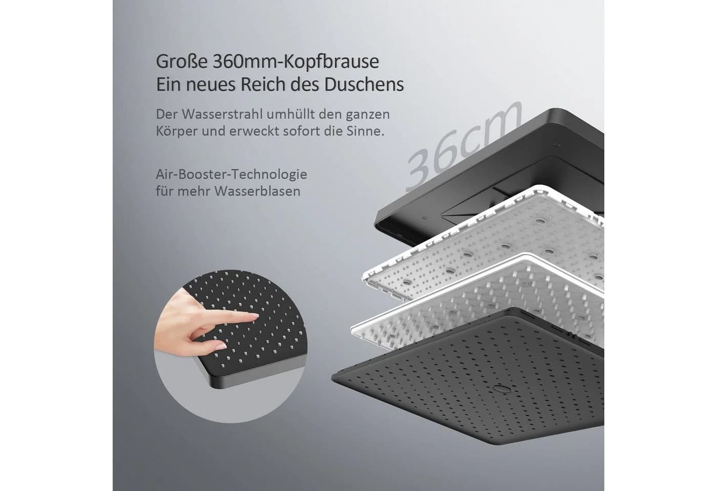 EMKE Duschsystem mit Thermostat und 71 cm Ablage Mattschwarz - Bild 3