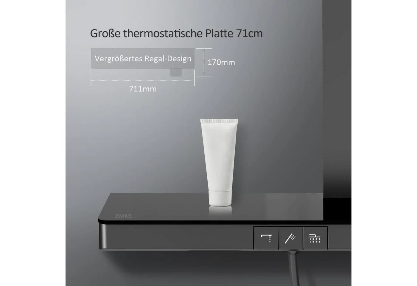 EMKE Duschsystem mit Thermostat und 71 cm Ablage Mattschwarz - Bild 4