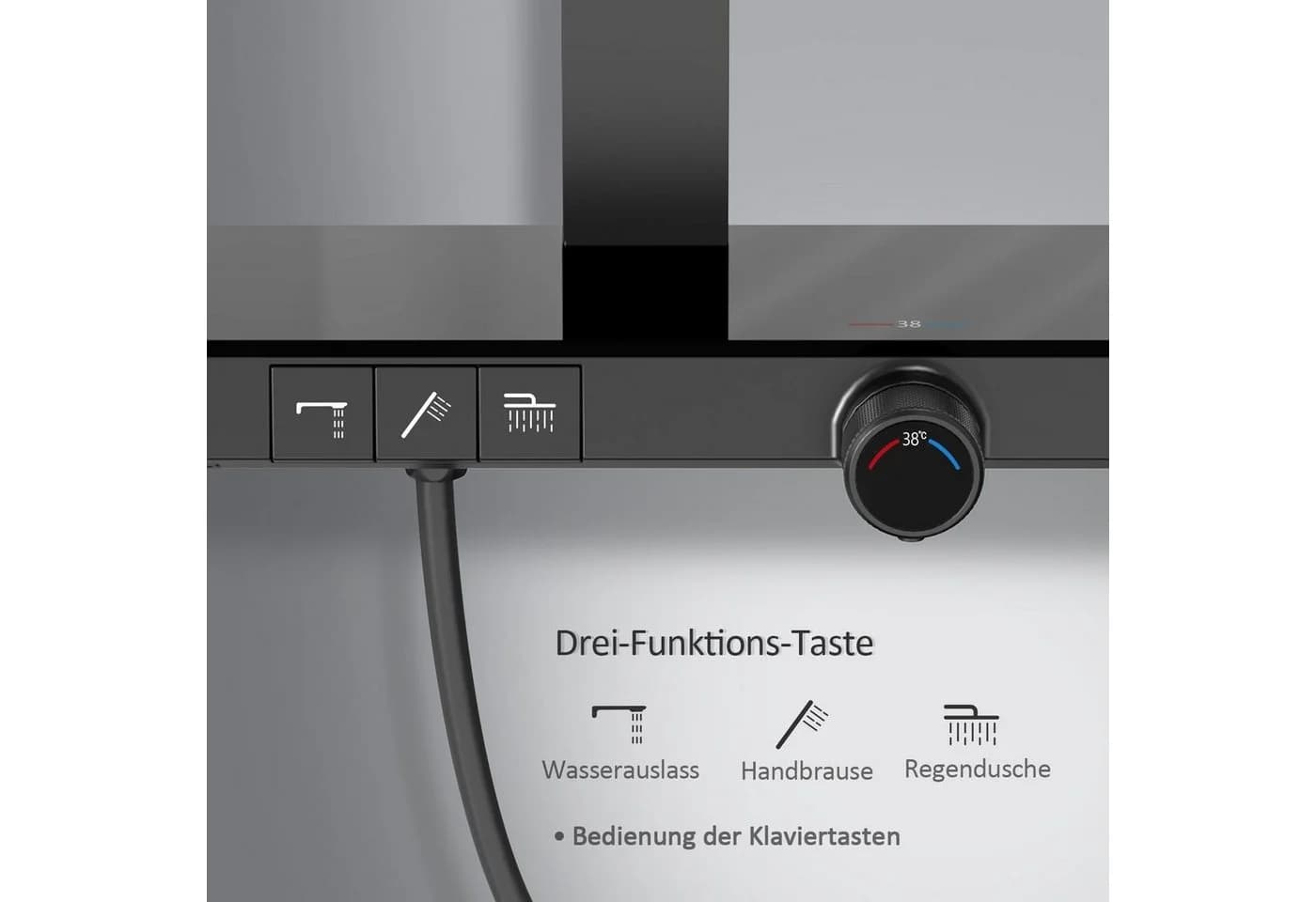 EMKE Duschsystem mit Thermostat und 71 cm Ablage Mattschwarz - Bild 5