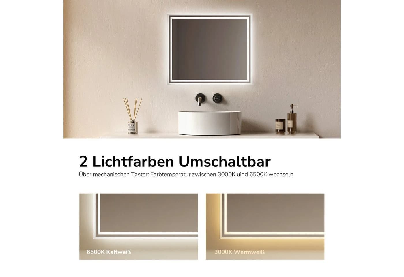 EMKE LED Badspiegel mit Touch-Schalter und Anti-Beschlag IP44 - Bild 3