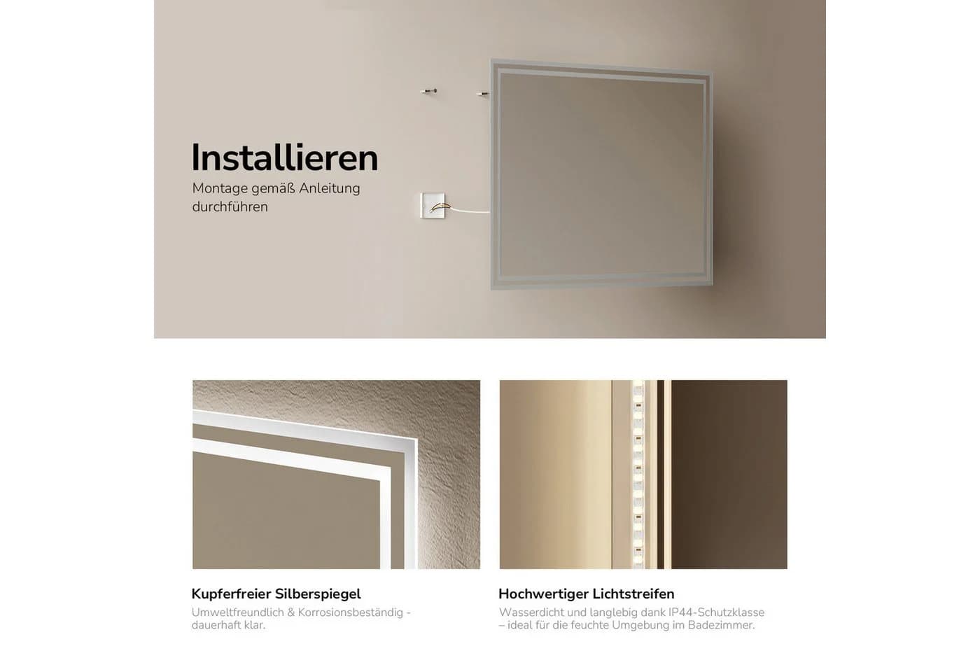 EMKE LED Badspiegel mit Touch-Schalter und Anti-Beschlag IP44 - Bild 5