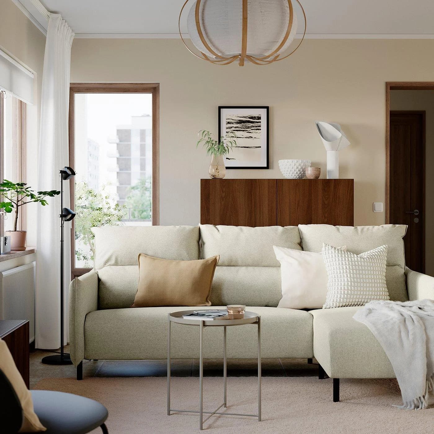 IKEA MANNARP 3er-Sofa mit Récamiere Beige Gunnared