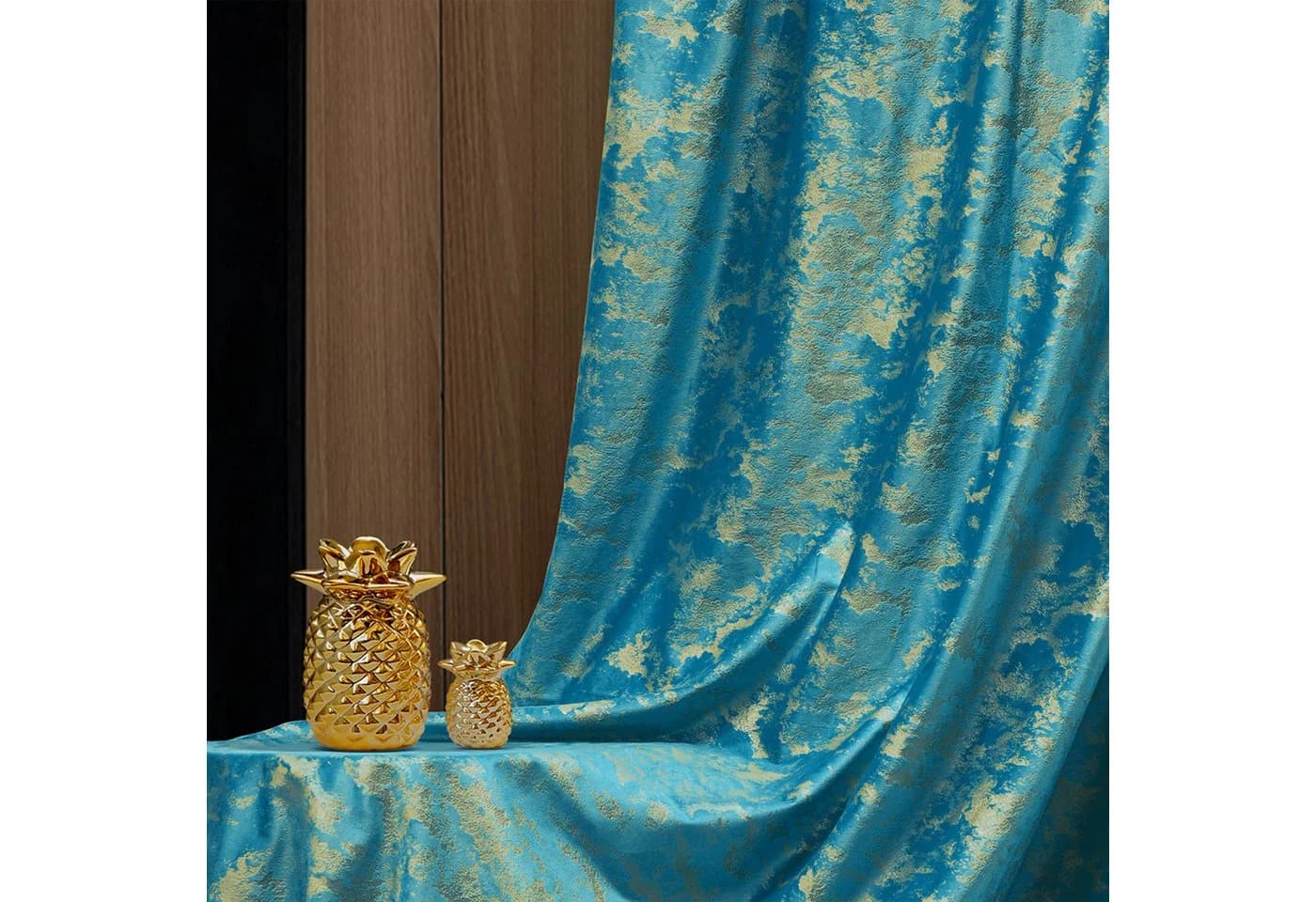 Lapamax Verdunkelungsvorhang Samt blau mit Goldfoliendruck 2er-Set - Bild 3