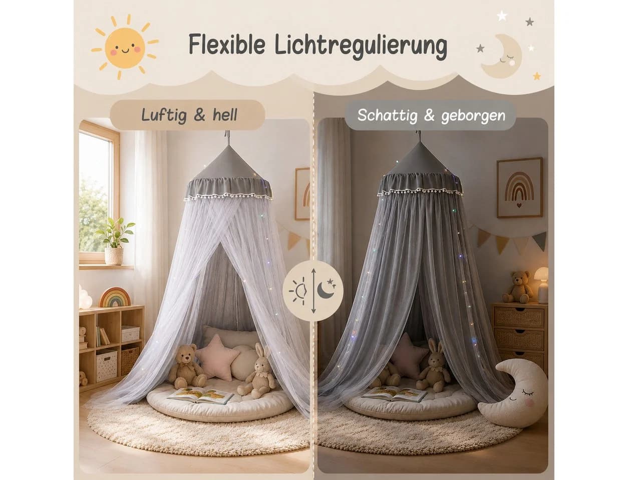 LMaxhome Himmelbett Betthimmel mit Moskitonetz grau
