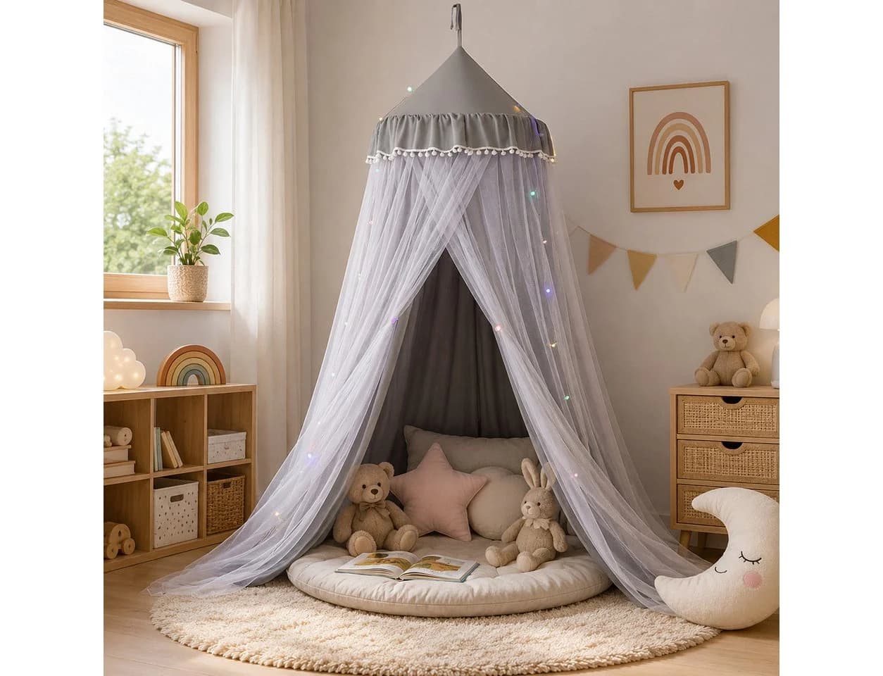 LMaxhome Himmelbett Betthimmel mit Moskitonetz grau - Bild 2