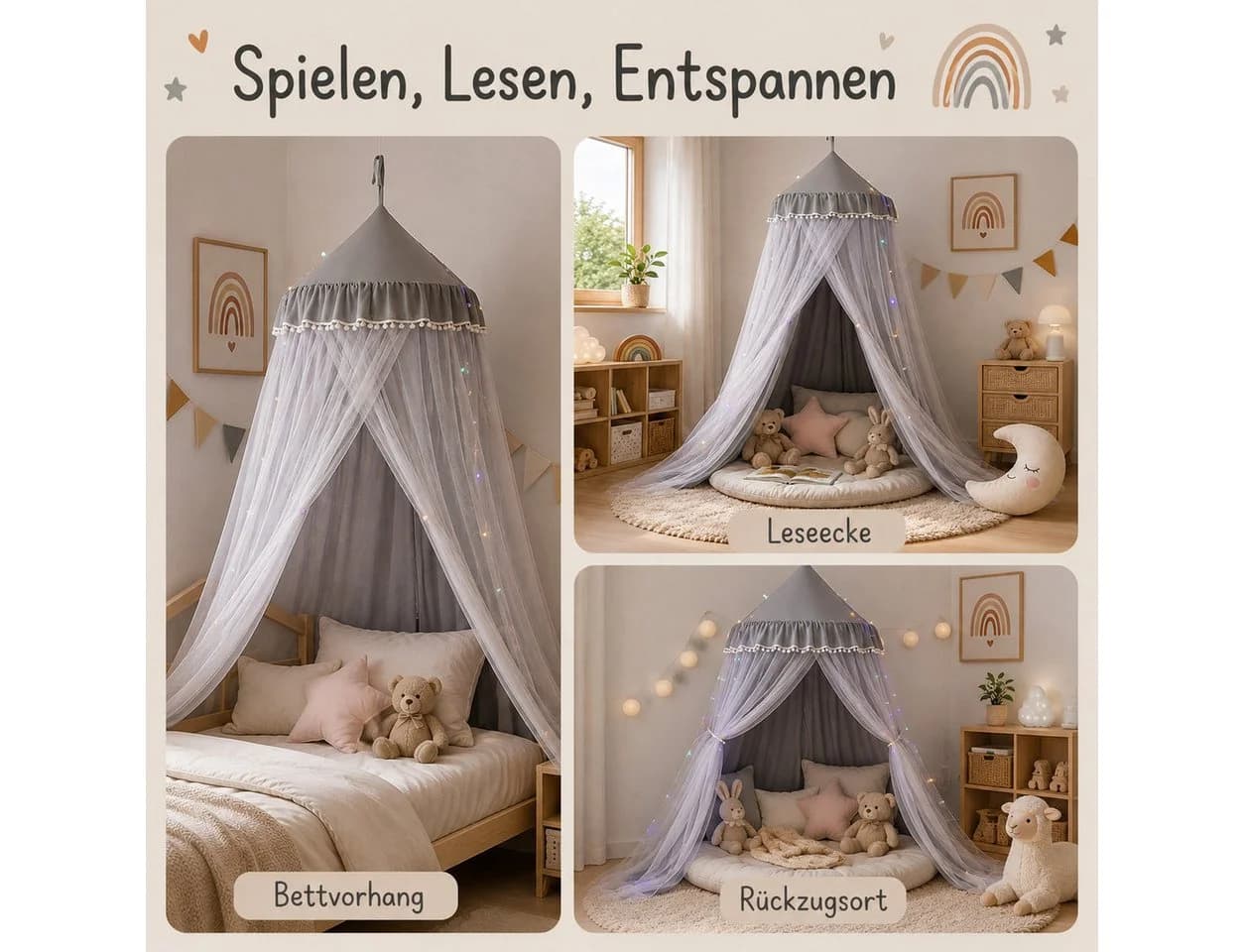 LMaxhome Himmelbett Betthimmel mit Moskitonetz grau - Bild 4