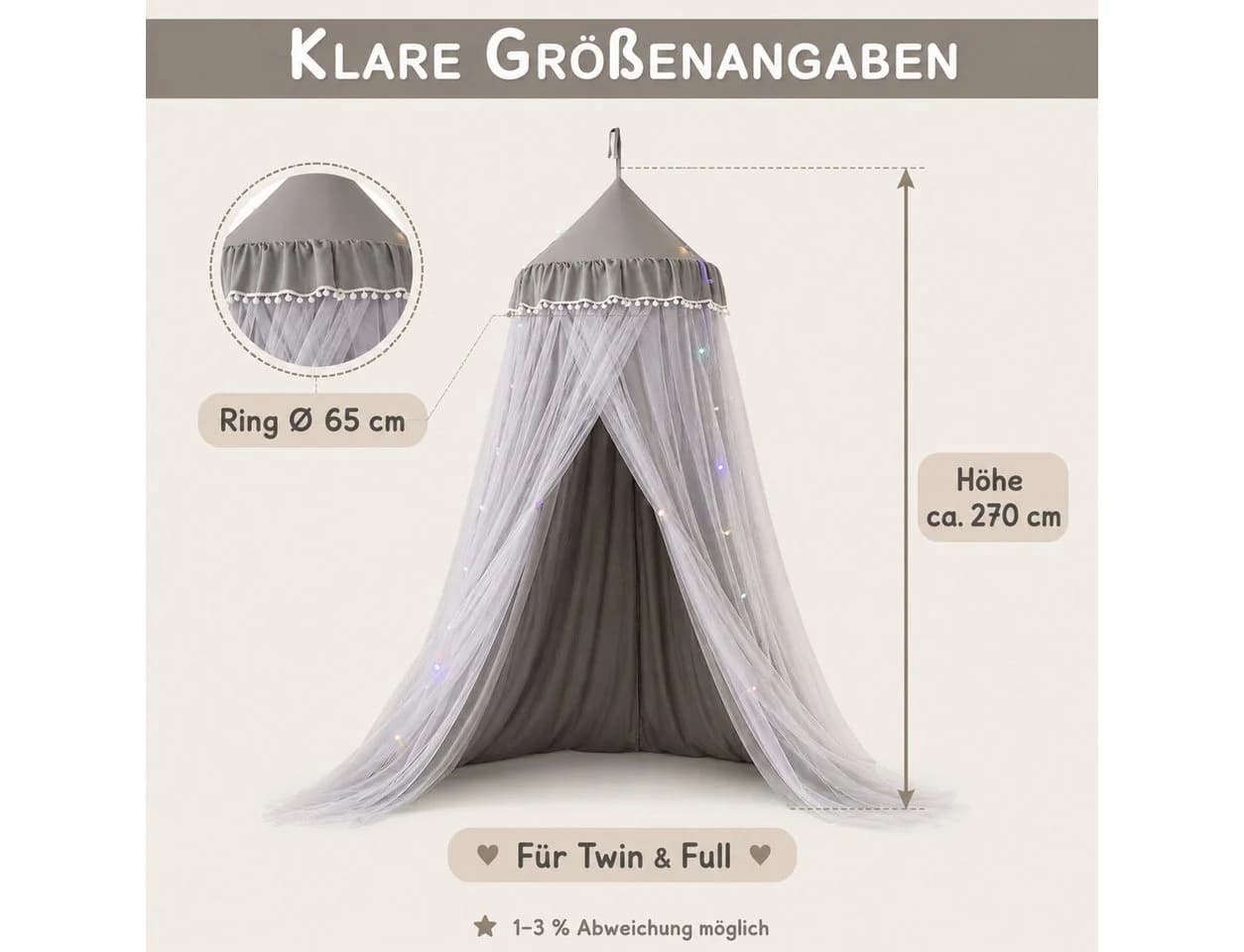 LMaxhome Himmelbett Betthimmel mit Moskitonetz grau - Bild 5