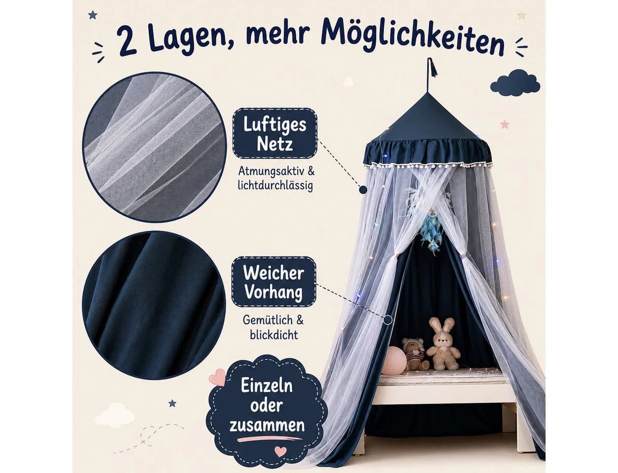 LMaxhome Himmelbett Betthimmel mit Moskitonetz blau - Bild 3
