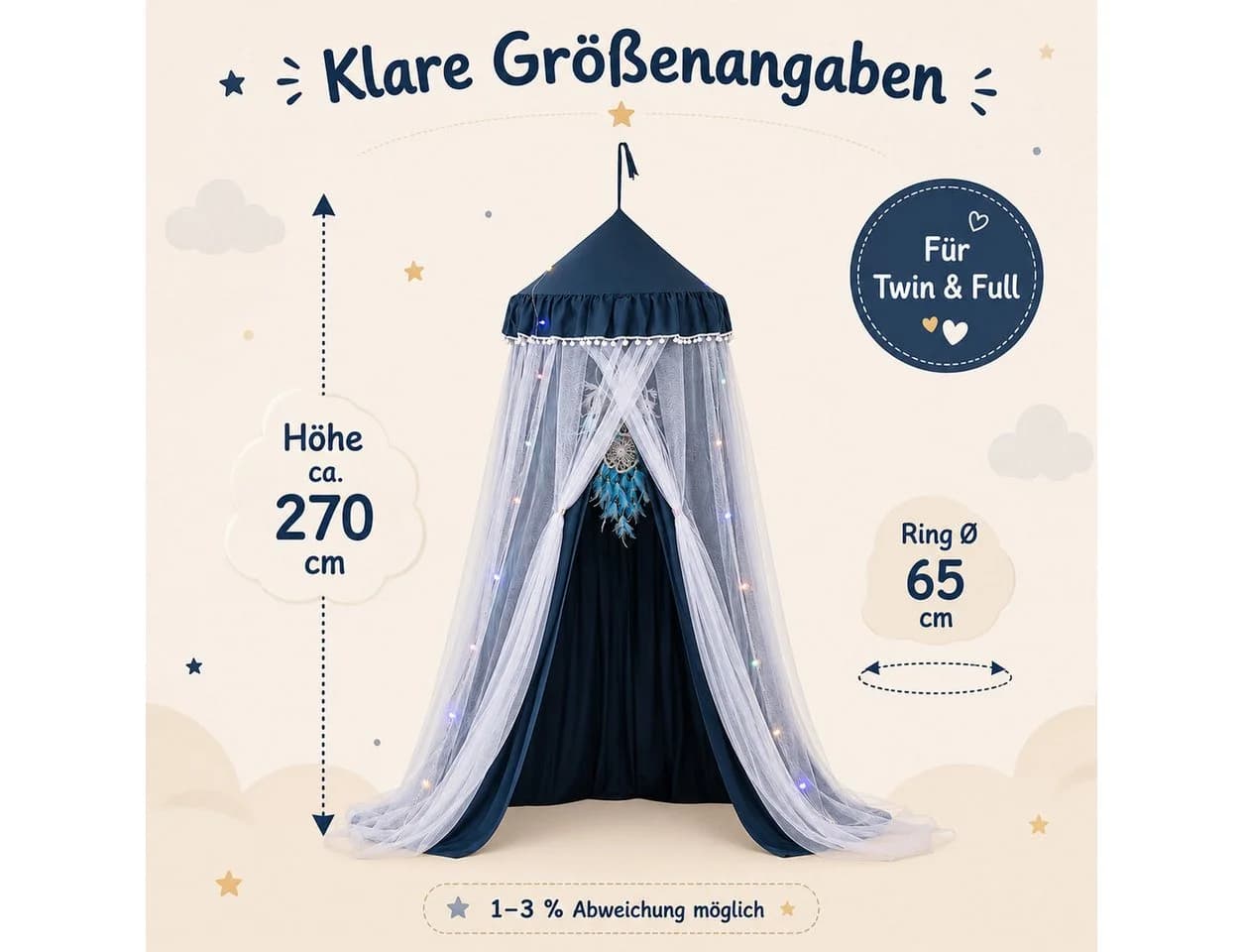 LMaxhome Himmelbett Betthimmel mit Moskitonetz blau - Bild 5