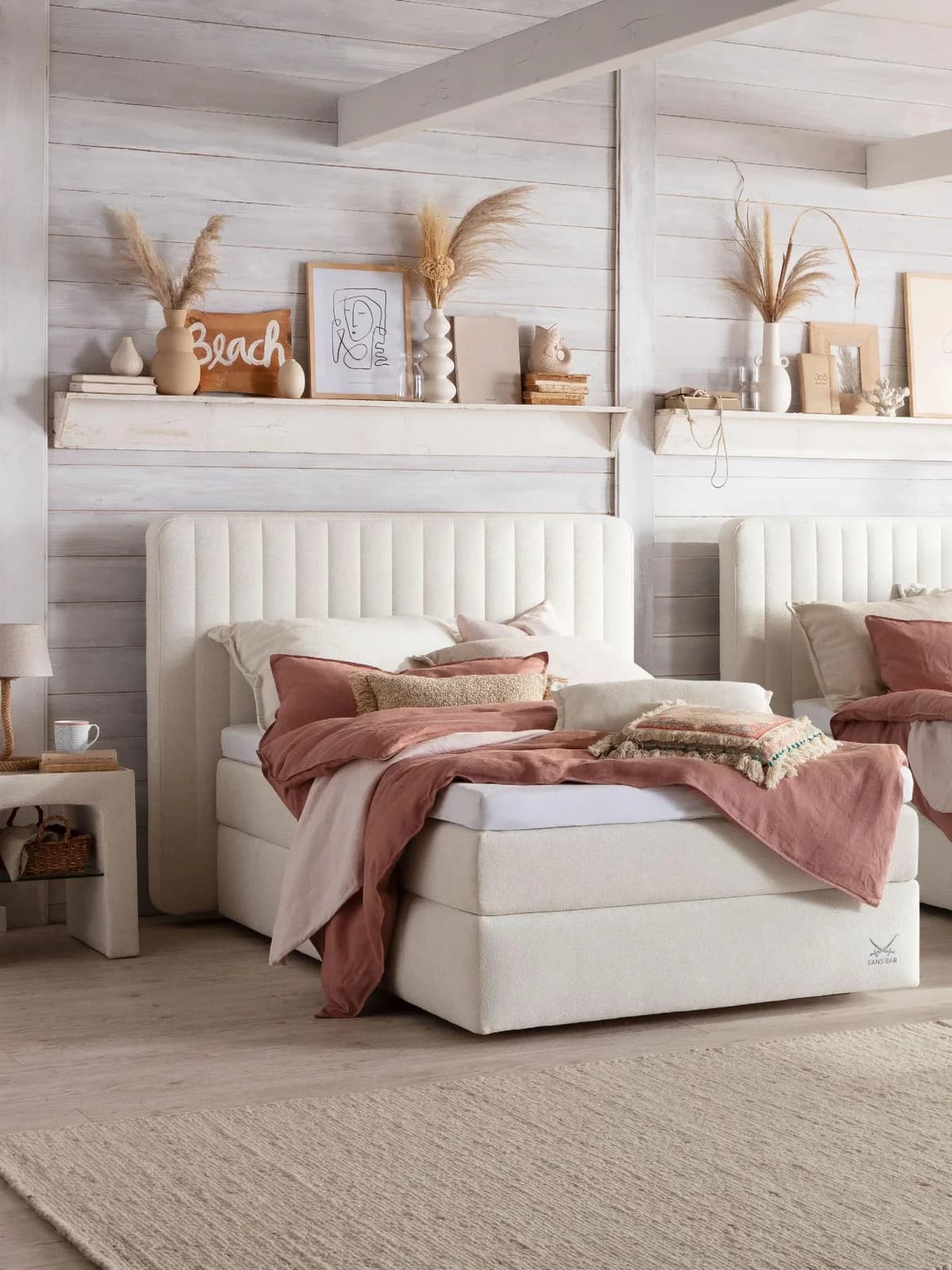 Boxspringbett SANSIBAR VINTERDAL Weiß Stoff Sicuro