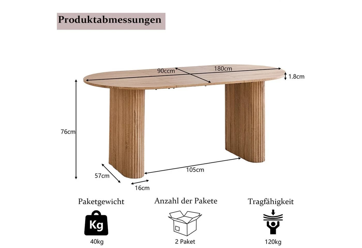 GrandCA HOME Ovaler Esstisch Modern Hellbraun Holzmaserung - Bild 5
