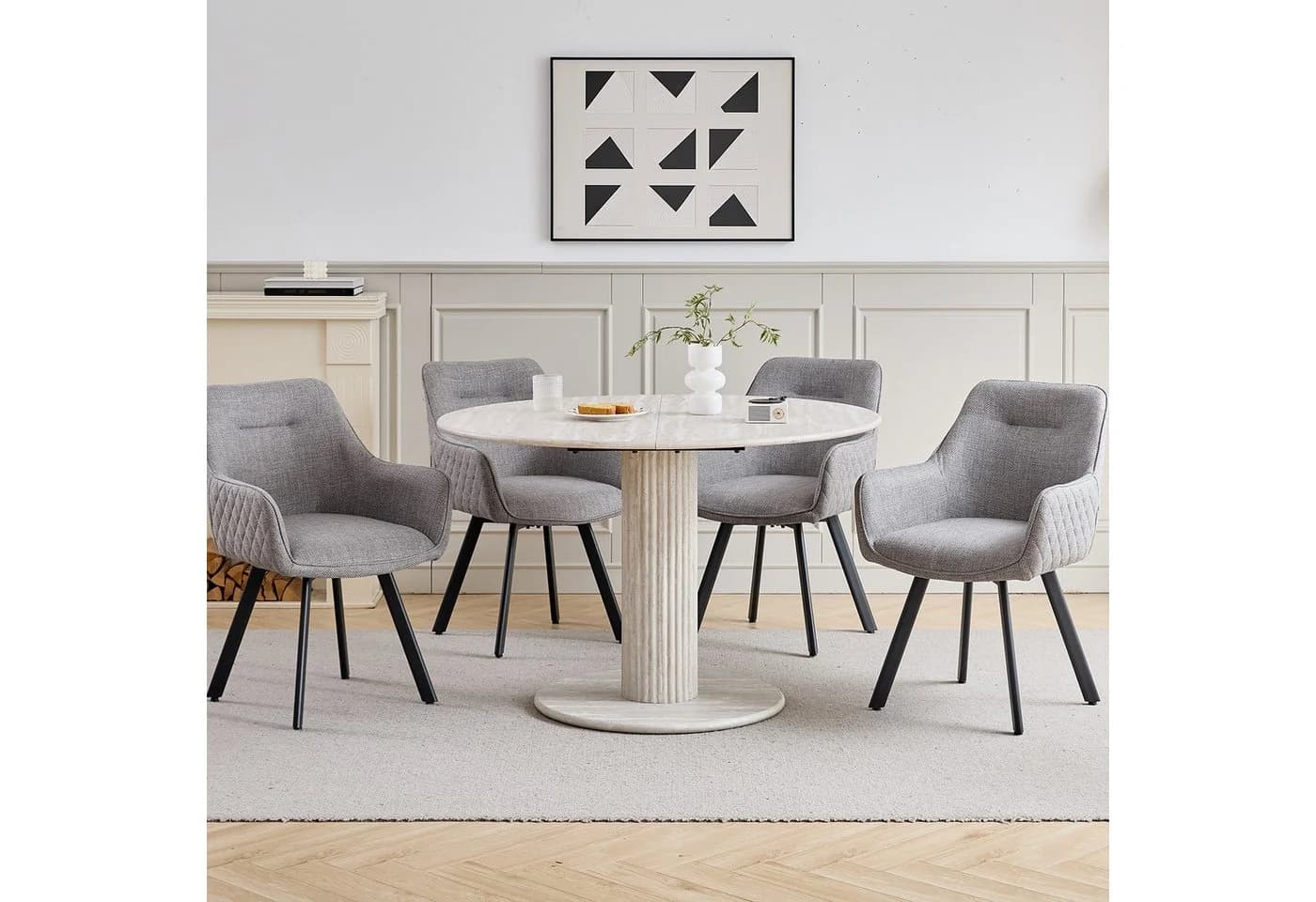 GrandCA HOME Esszimmerstuhl Modern Leinen Grau Drehbar mit Armlehnen - Bild 3