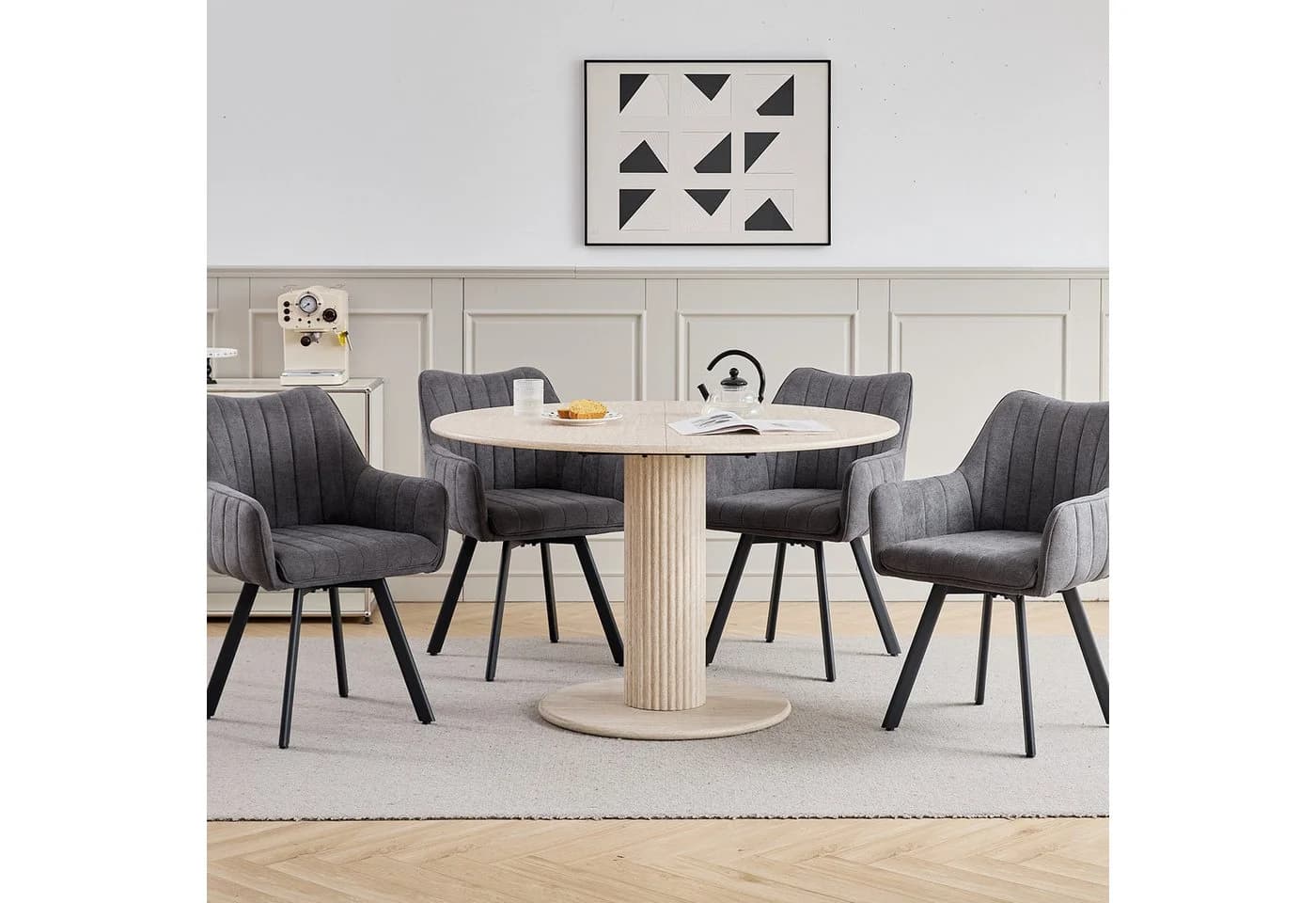 GrandCA HOME Esszimmerstuhl 4er-Set Leinen 360° Drehfunktion Gepolstert