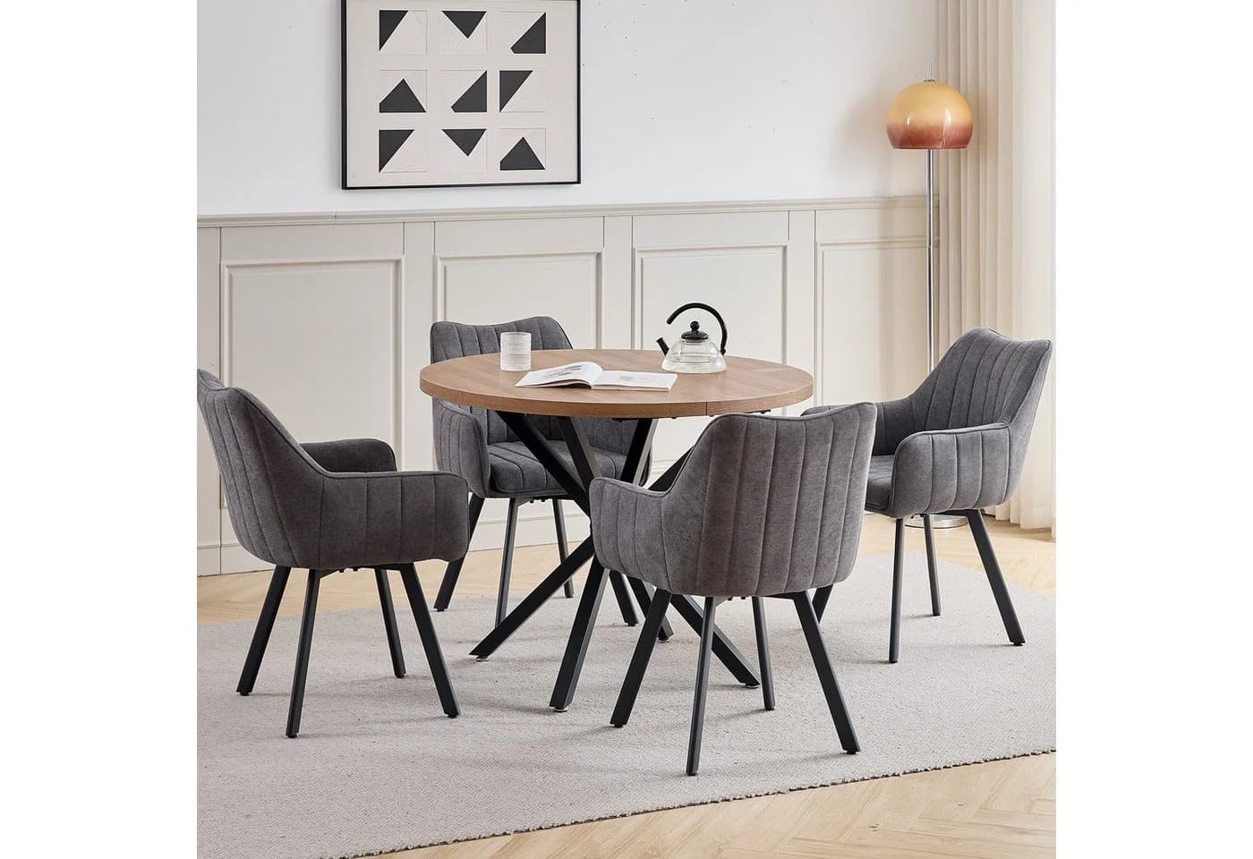 GrandCA HOME Esszimmerstuhl 4er-Set Leinen 360° Drehfunktion Gepolstert - Bild 3