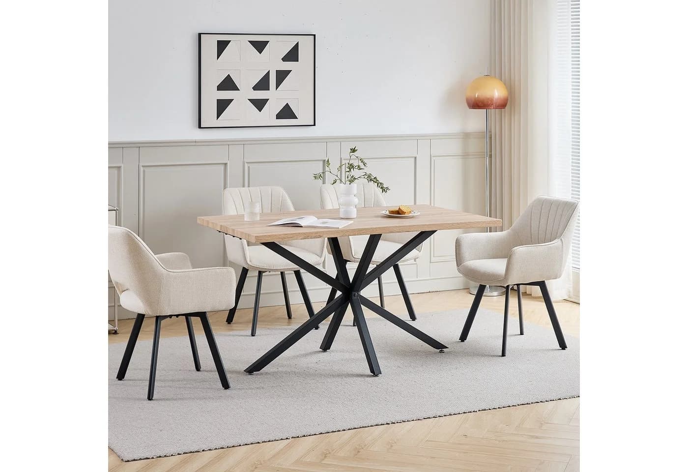 GrandCA HOME Esszimmerstuhl Nordisch Leinen Drehbar Beige (4er Set) - Bild 3