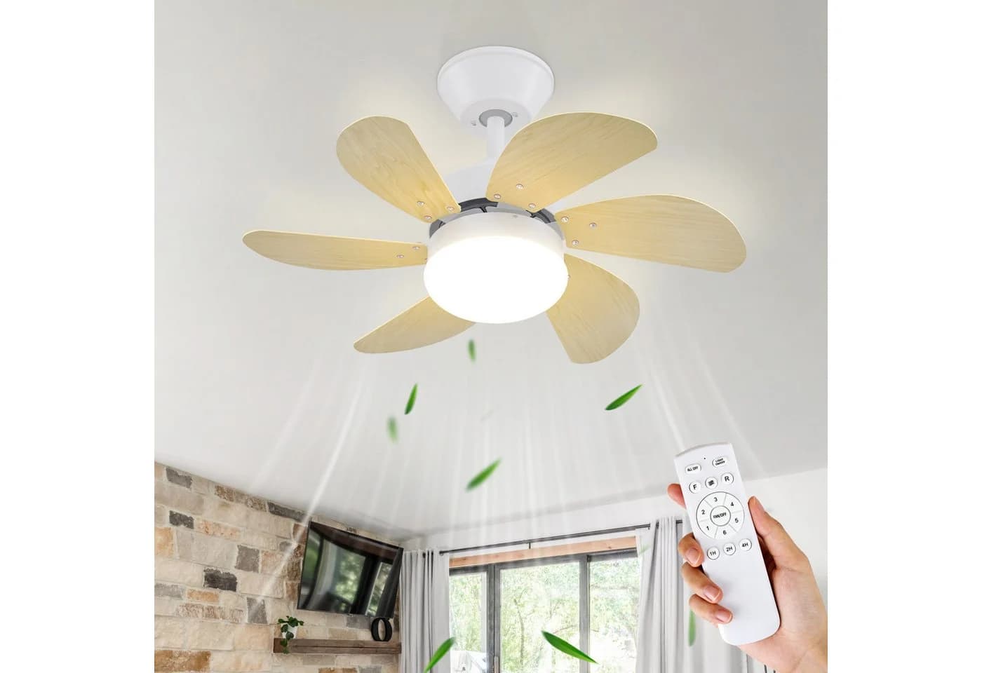 ZMH Deckenventilator mit Licht und Fernbedienung, 75 cm, Braun - Bild 2