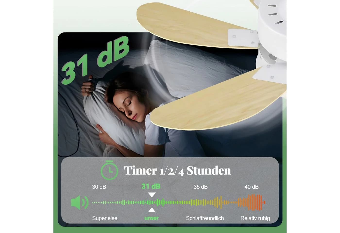 ZMH Deckenventilator mit Licht und Fernbedienung, 75 cm, Braun - Bild 3