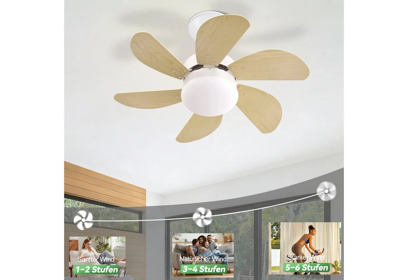 ZMH Deckenventilator mit Licht und Fernbedienung, 75 cm, Braun - Bild 4