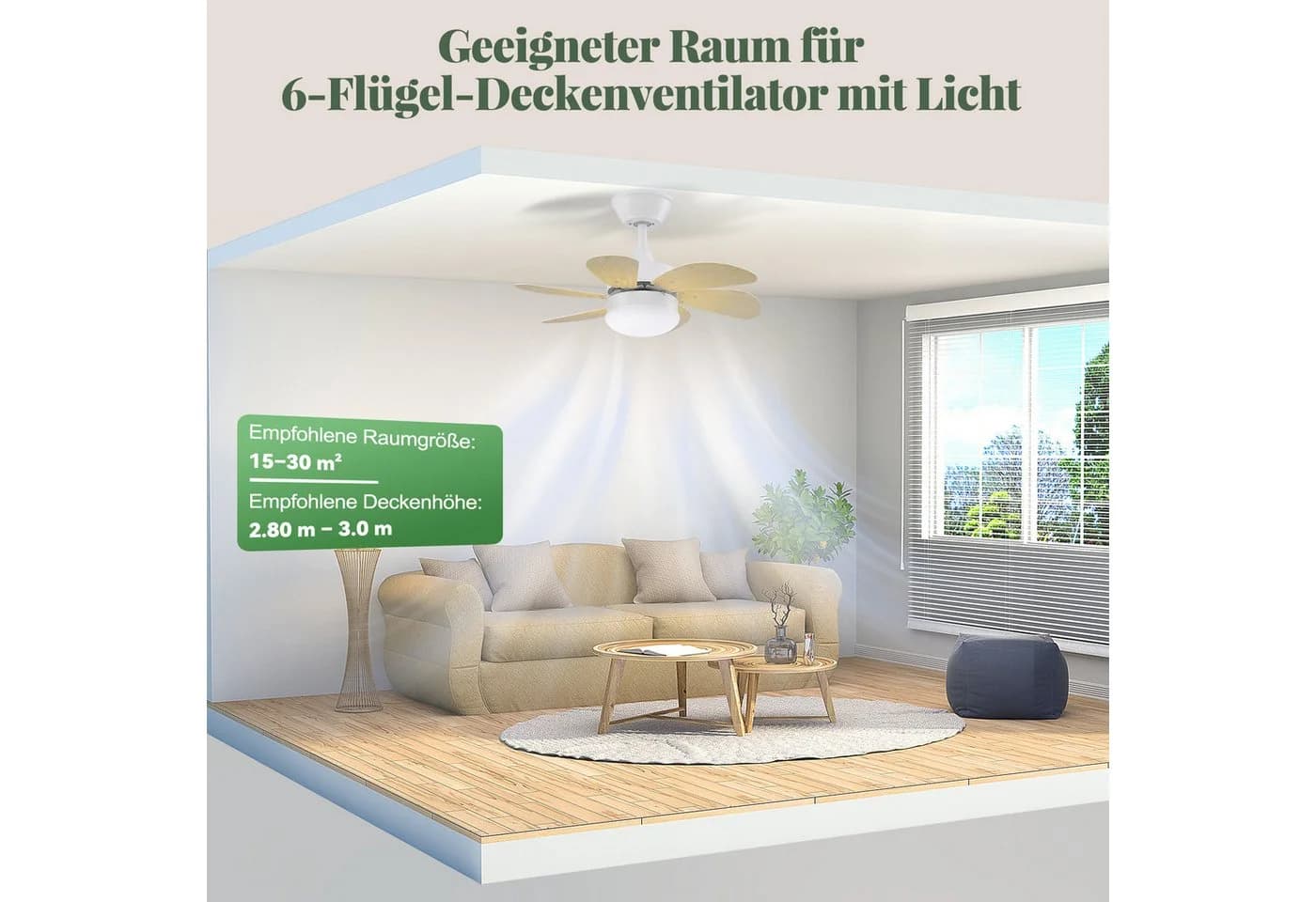ZMH Deckenventilator mit Licht und Fernbedienung, 75 cm, Braun - Bild 5