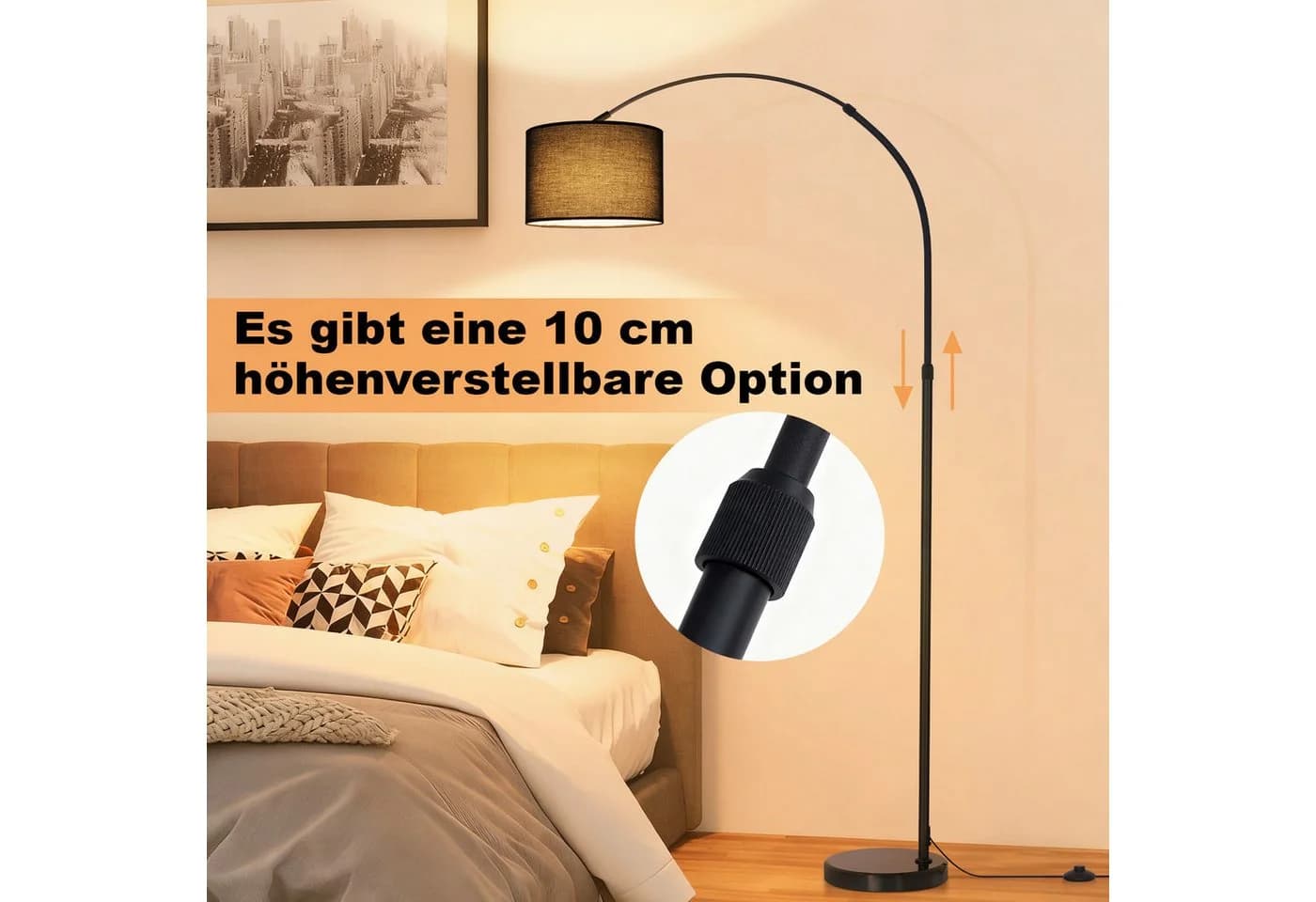 ZMH Stehlampe Bogenlampe Schwarz Eisenständer - Bild 4