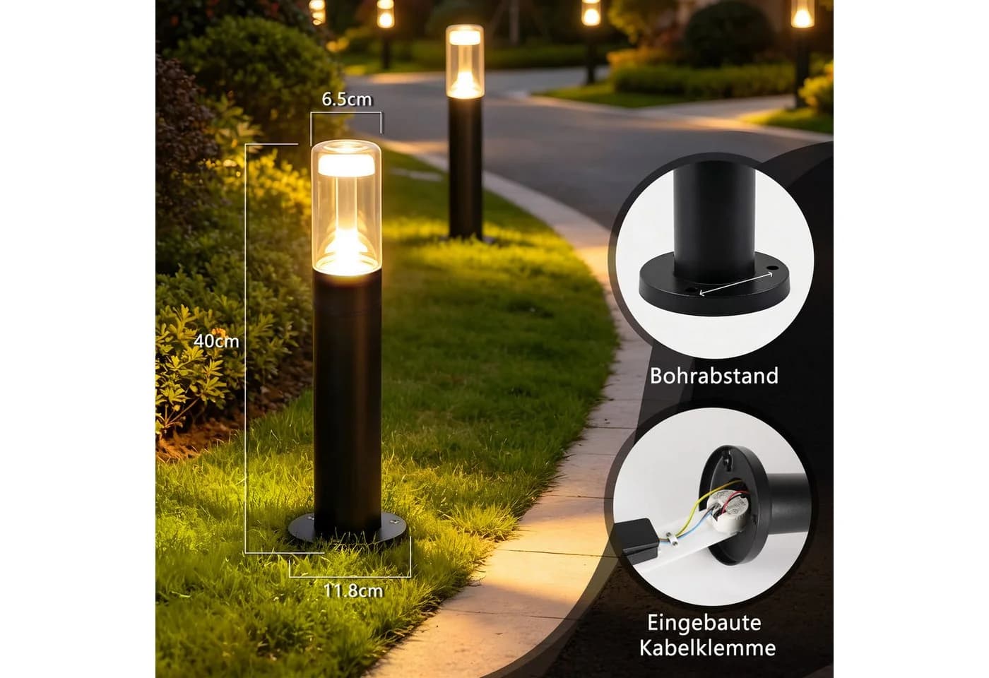 ZMH Stehlampe LED 40cm Schwarz Wegeleuchte Garten