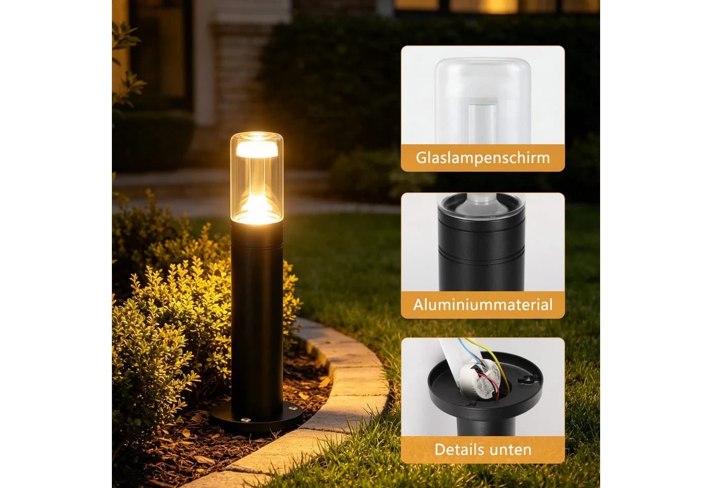 ZMH Stehlampe LED 40cm Schwarz Wegeleuchte Garten - Bild 4