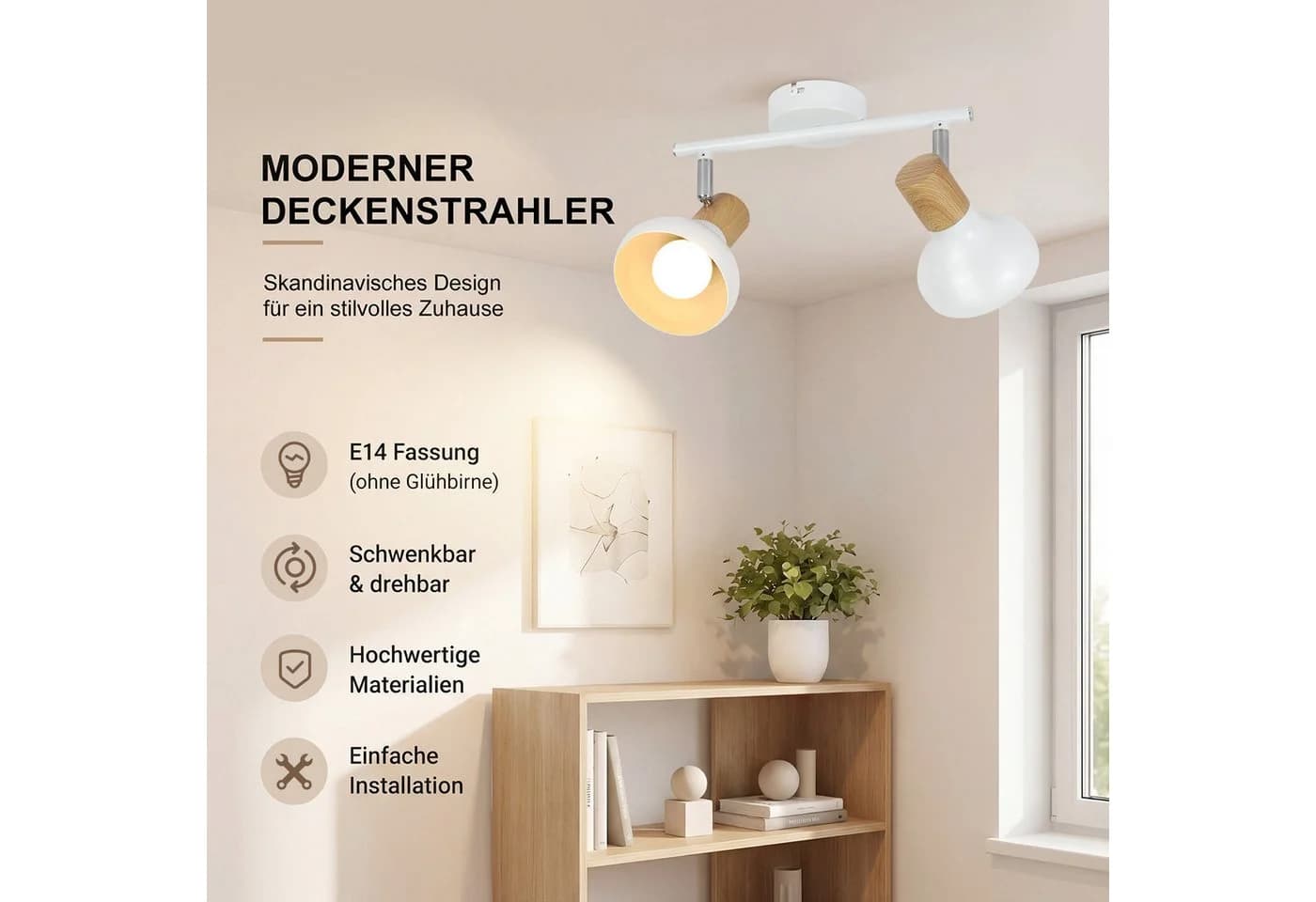 ZMH Deckenstrahler E14 Vintage-Industriedesign Weiß Schwenkbar 350°