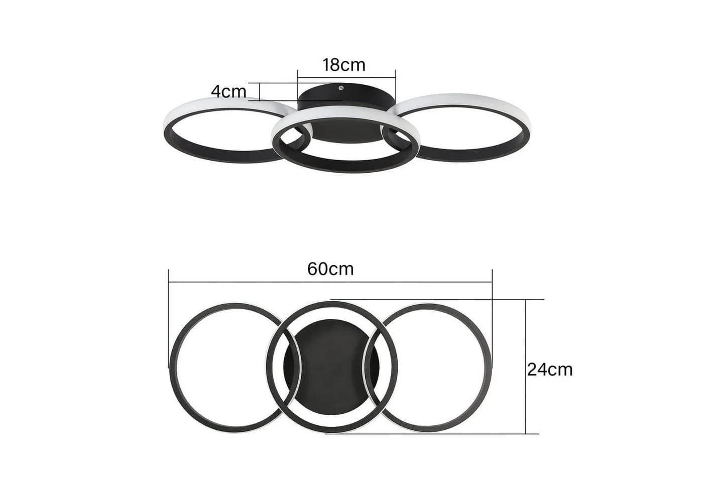 ZMH LED Deckenleuchte Modern Schwarz 36W