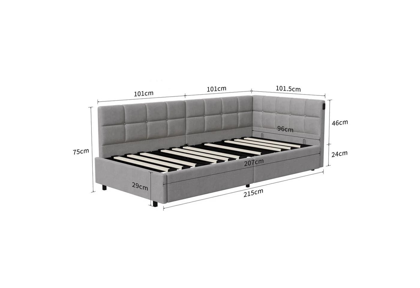 PXloue Polsterbett mit Stauraum und LED-Beleuchtung Grau - Bild 5