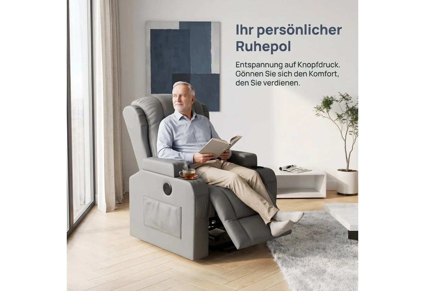 PXloue Massagesessel Grau Elektrisch mit Massage, Wärme & Aufstehhilfe - Bild 3