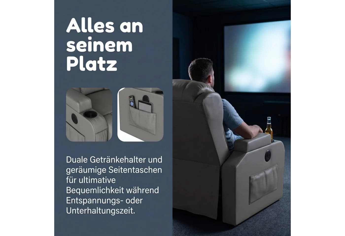 PXloue Massagesessel Grau Elektrisch mit Massage, Wärme & Aufstehhilfe - Bild 4