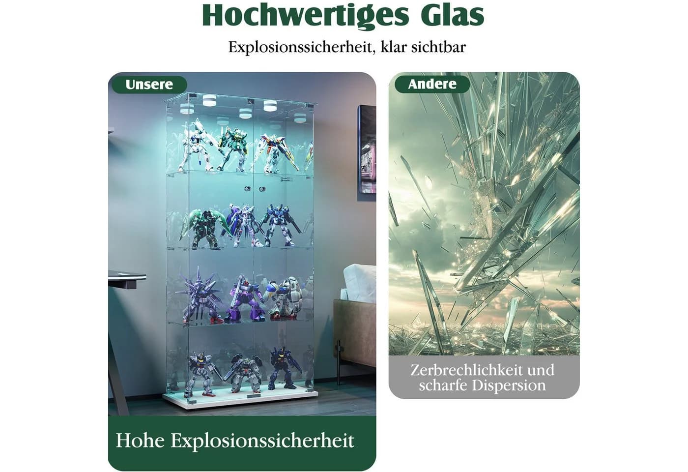 NMCXXO Glasvitrine Eckglasanzeigeschrank mit LED-Beleuchtung Weiß - Bild 3