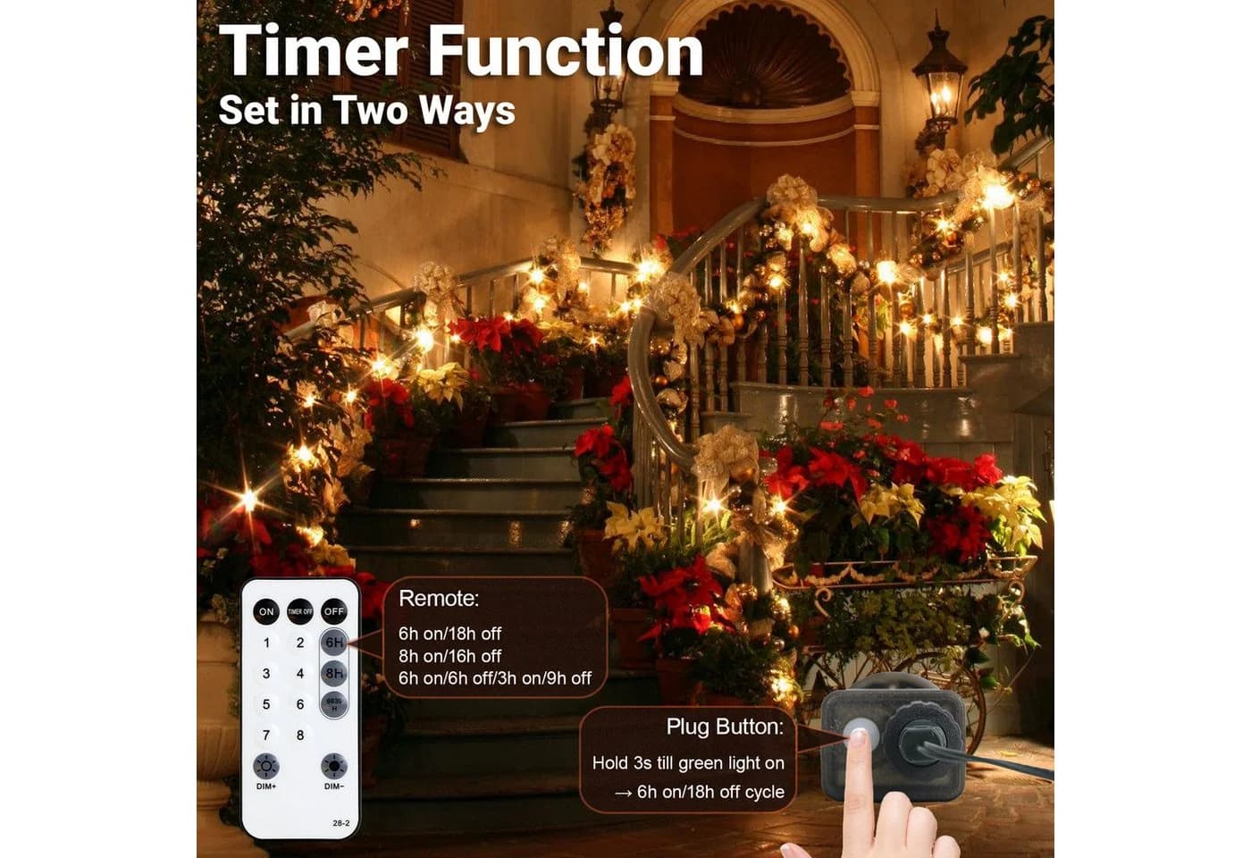 OZAVO LED-Lichterkette 30m 300 LEDs Warmweiß Fernbedienung Timer - Bild 4