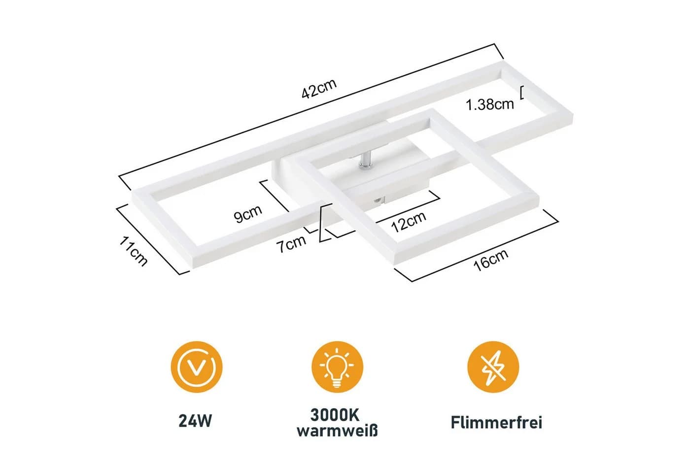 ZMH LED Deckenleuchte Wohnzimmer Schwarz/Weiß 2 Rahmen 3000K - Bild 3