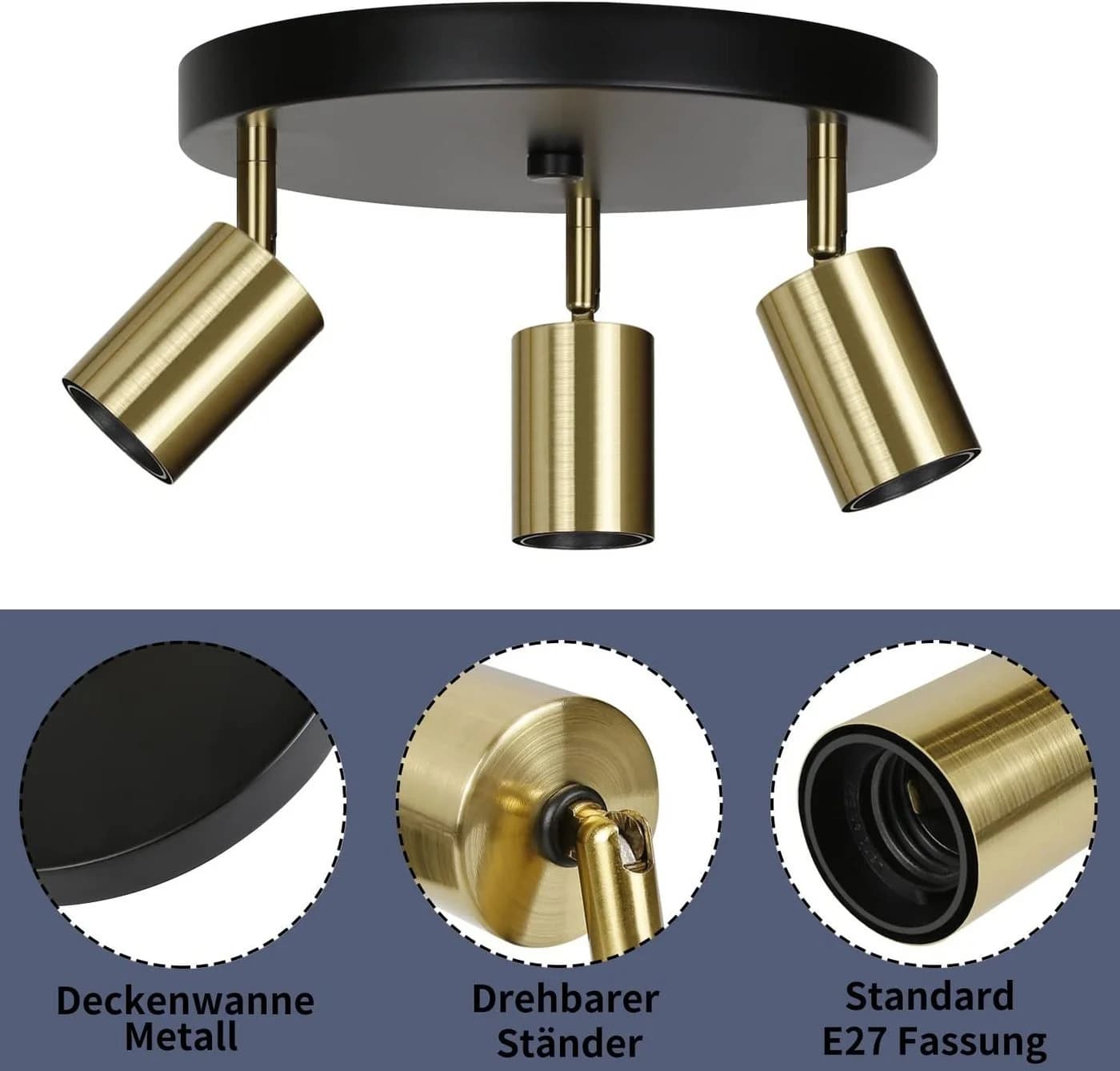 ZMH LED Deckenleuchte 3/6 Flammig Schwarz-Gold Schlafzimmer, Esszimmer, Küche