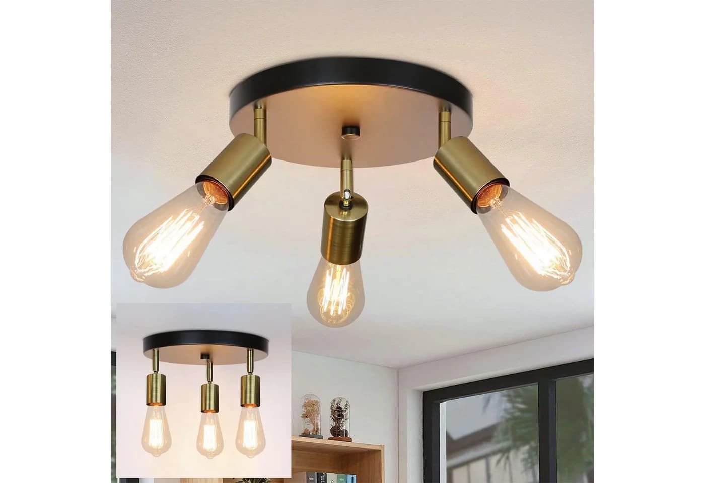 ZMH LED Deckenleuchte 3/6 Flammig Schwarz-Gold Schlafzimmer, Esszimmer, Küche - Bild 2