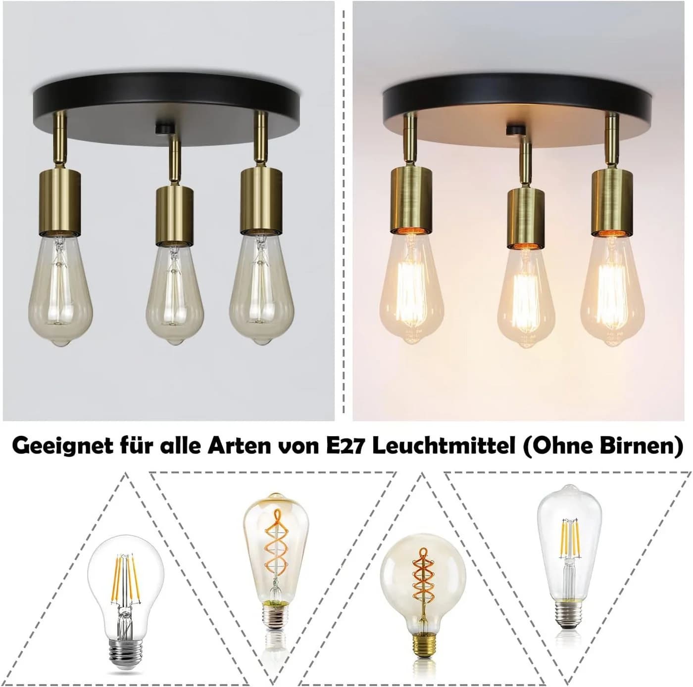 ZMH LED Deckenleuchte 3/6 Flammig Schwarz-Gold Schlafzimmer, Esszimmer, Küche - Bild 5