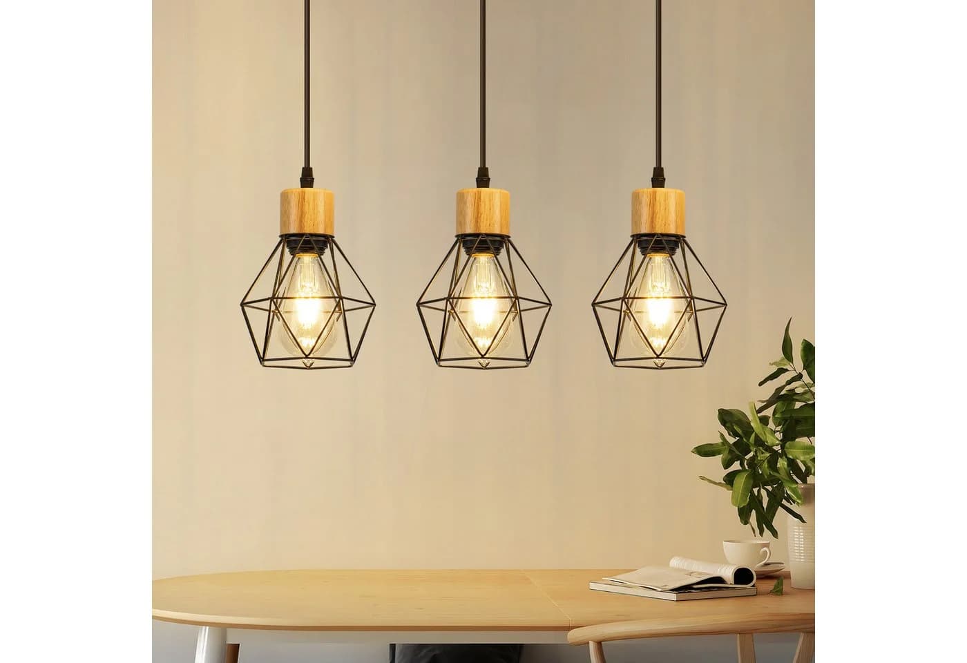 ZMH Pendelleuchte Hängeleuchte Esstisch Sandfarben Metall E27 Esszimmerlampe Schwarz Küchenlampe - Bild 2
