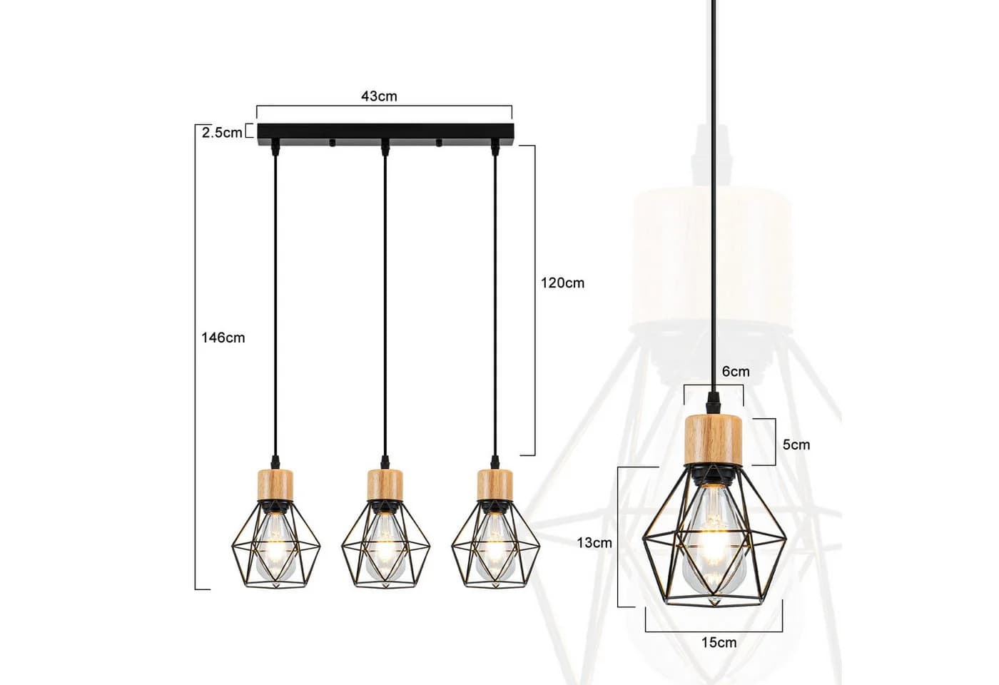 ZMH Pendelleuchte Hängeleuchte Esstisch Sandfarben Metall E27 Esszimmerlampe Schwarz Küchenlampe - Bild 3