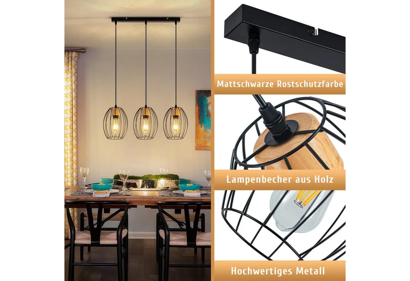 ZMH Pendelleuchte Industrielook Schwarz E27 Höhenverstellbar - Bild 5