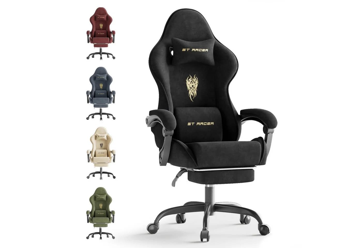 Ferghana Gaming-Stuhl Racing PC Stuhl Verstellbar mit Kopf-, Lendenkissen, Fußstütze Ergonomisch, atmungsaktiv - Bild 2