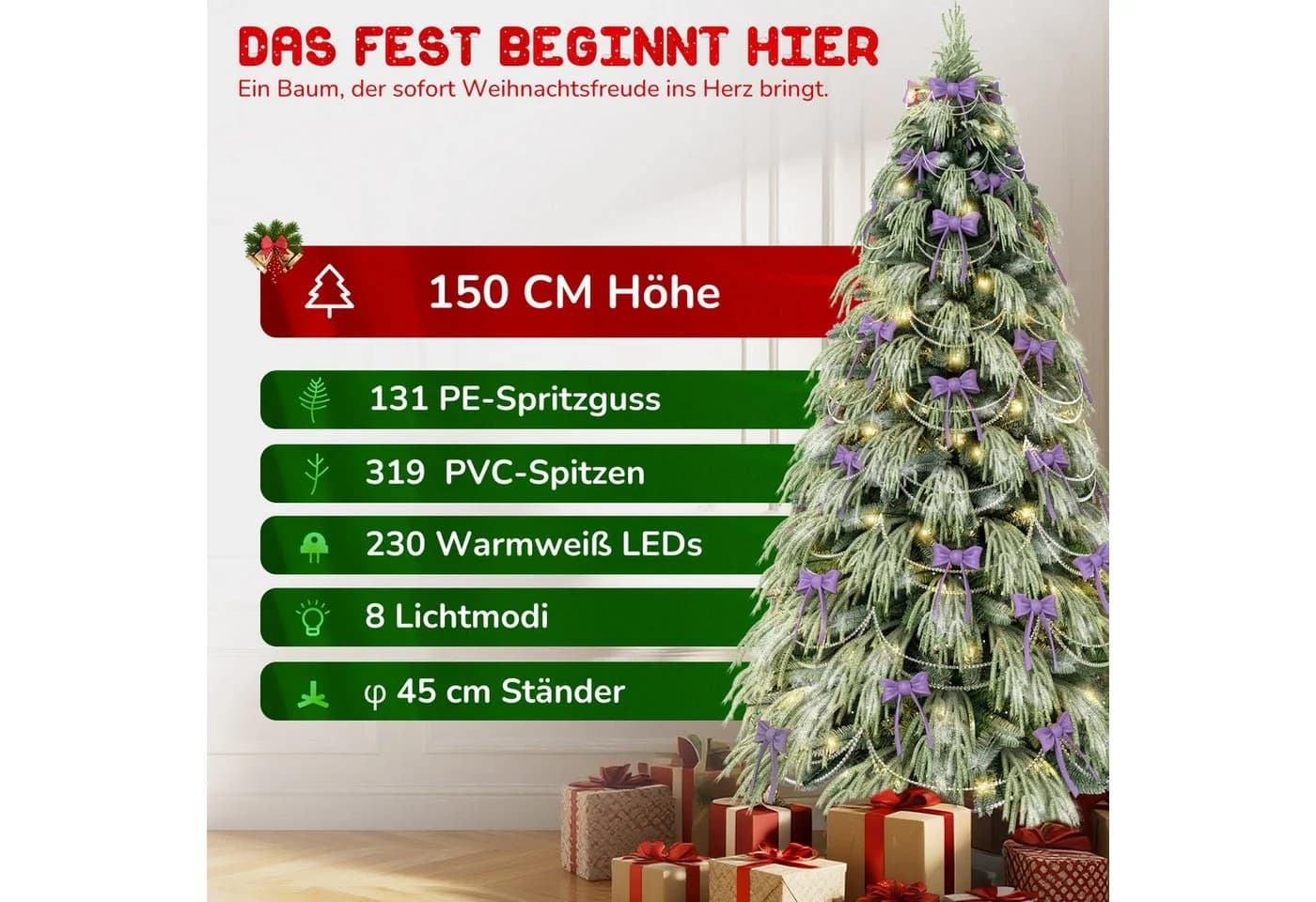 Ferghana Künstlicher Weihnachtsbaum 150/180/210/250cm mit LED-Beleuchtung - Bild 3