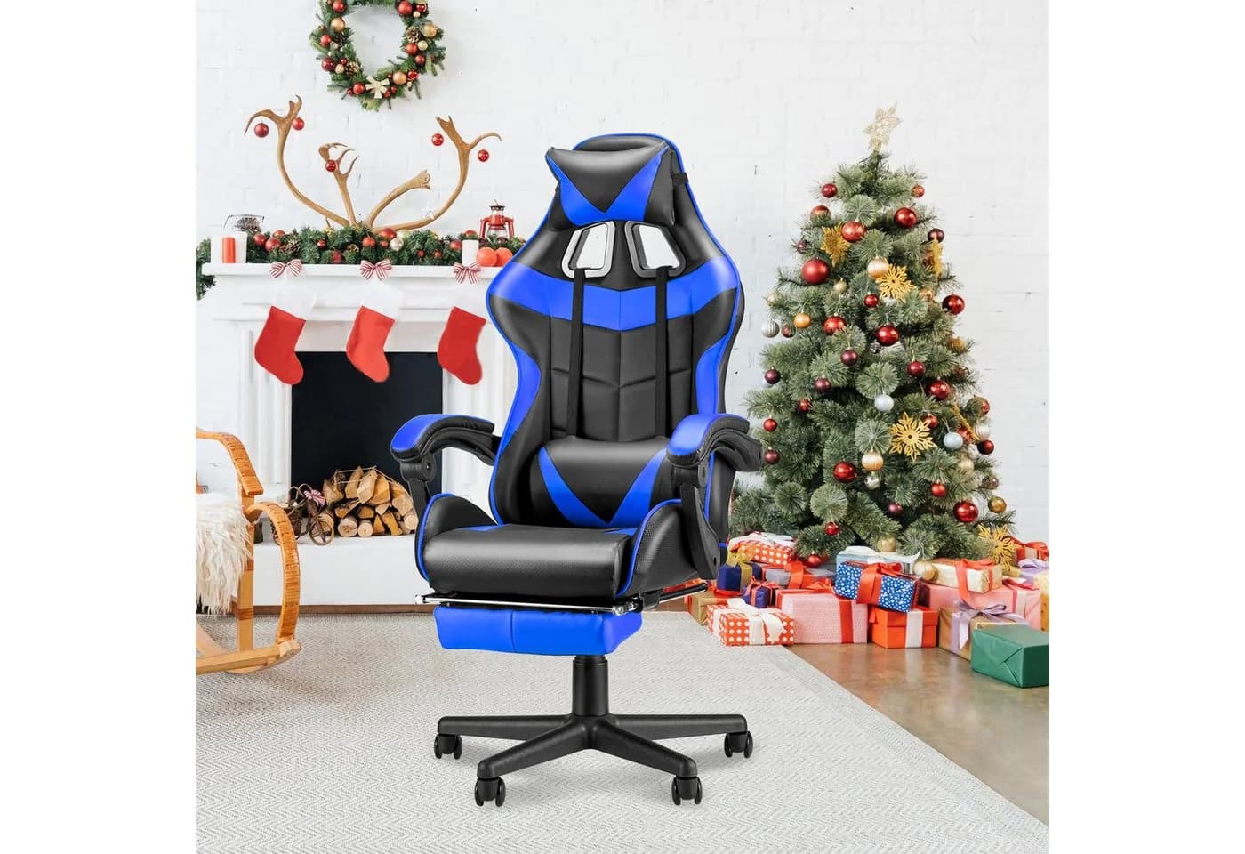 Ferghana Gaming-Stuhl mit Massagefunktion, Kopfstütze und Fußstütze - Bild 2