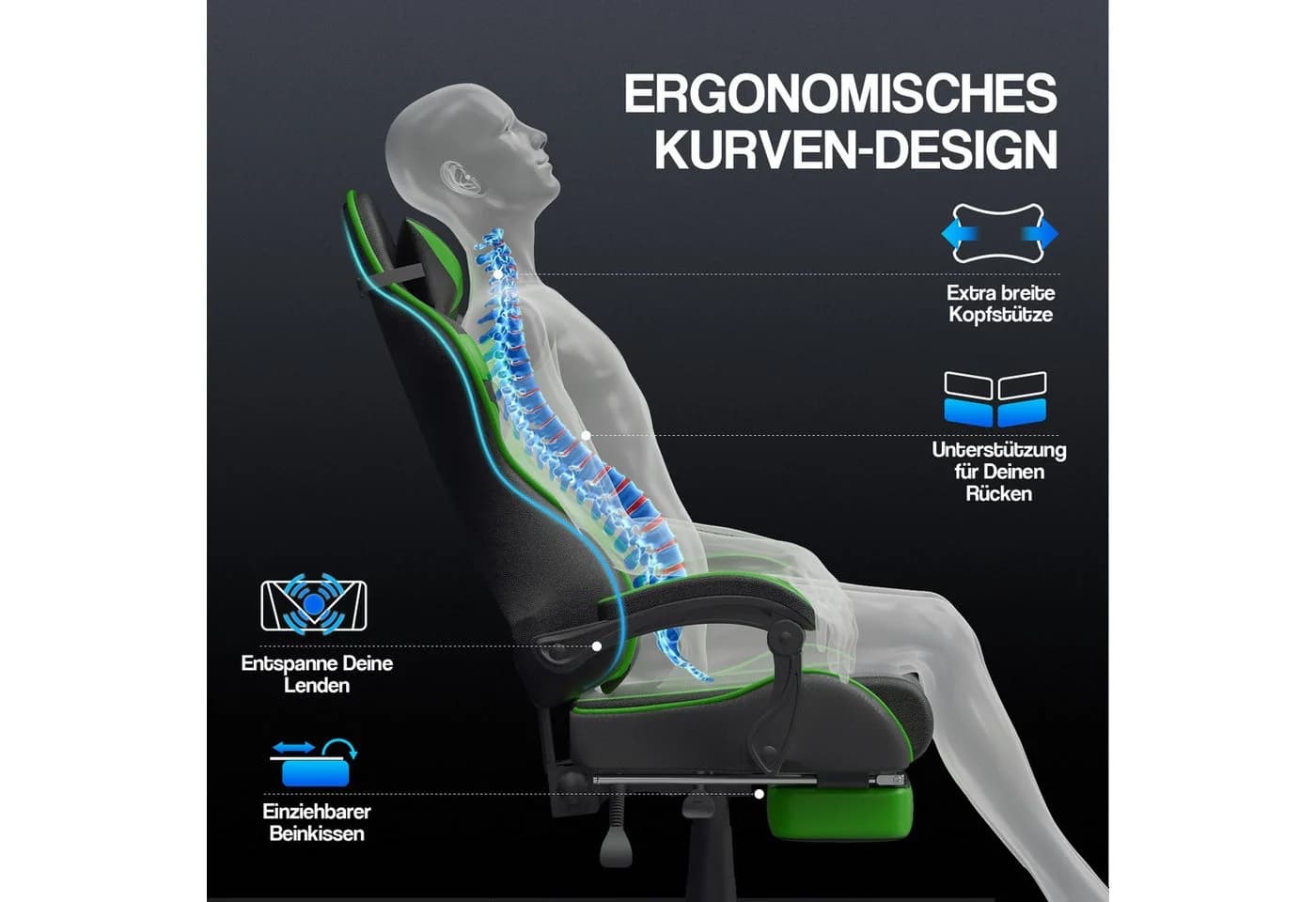 Ferghana Gaming-Stuhl mit Massagefunktion und Fußstütze - Bild 4