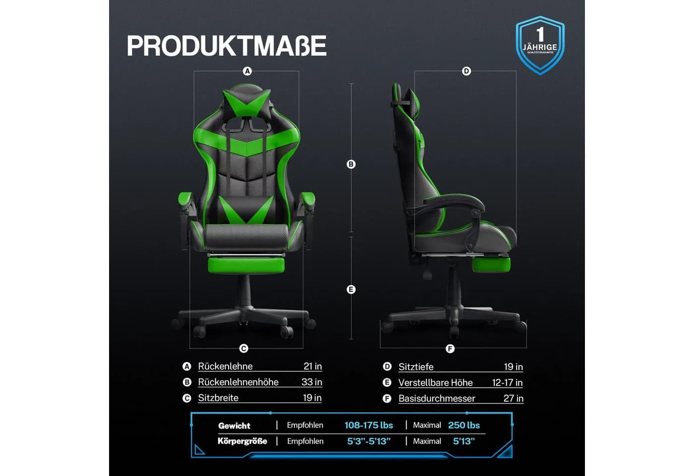 Ferghana Gaming-Stuhl mit Massagefunktion und Fußstütze - Bild 5