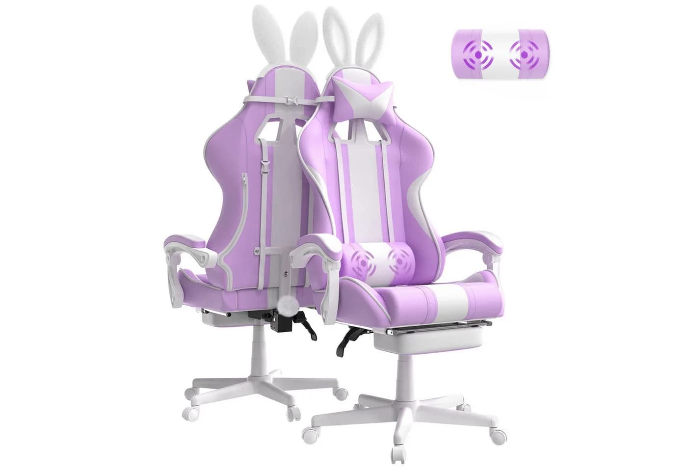 Ferghana Gaming Chair Racing Stuhl Lila mit Fußstütze & Kopfstütze - Bild 2