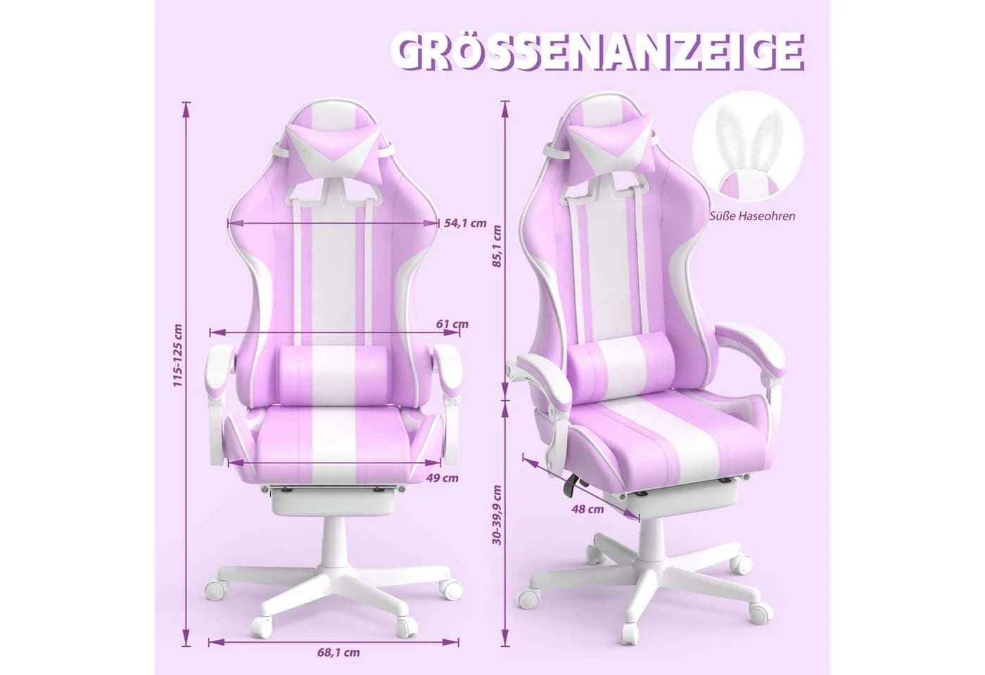 Ferghana Gaming Chair Racing Stuhl Lila mit Fußstütze & Kopfstütze - Bild 3